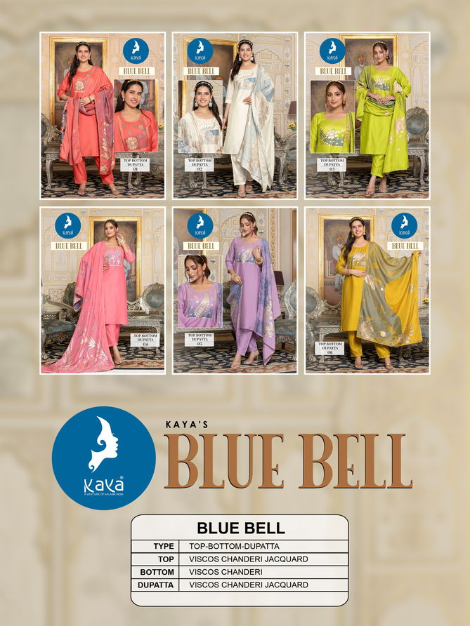 Blue Bell By Kaya Viscose Chanderi Jacquard Kurti With Bottom Dupatta Wholesale Shop In Surat